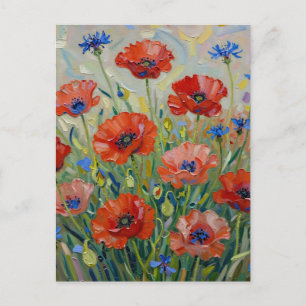 Impressionist Red Poppy Field Postcard