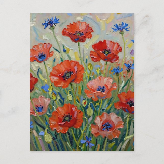 Impressionist Red Poppy Field Postcard (Front)