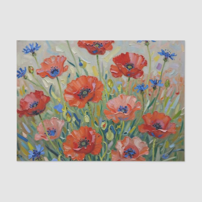 Impressionist Red Poppy Field Tissue Paper (Front)