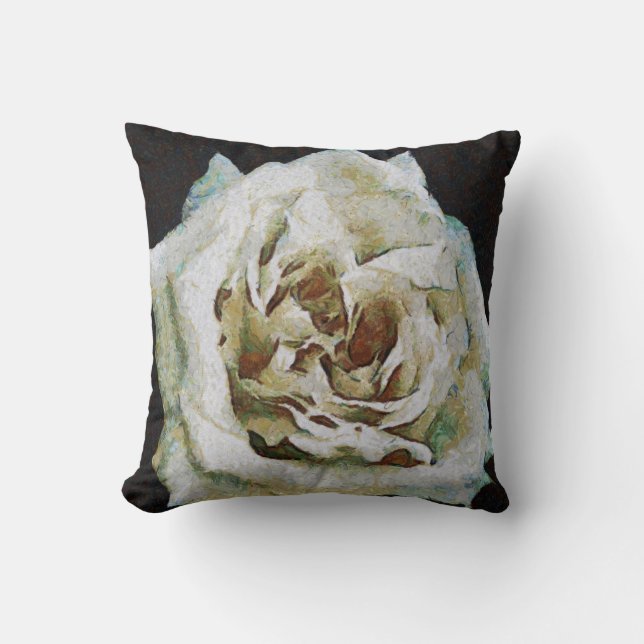 Impressionist Rose Isolated On Black Cushion (Front)