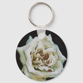 Impressionist Rose Isolated On Black Key Ring