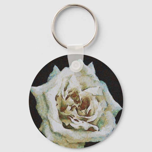 Impressionist Rose Isolated On Black Key Ring (Front)