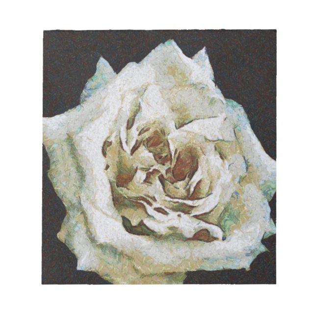 Impressionist Rose Isolated On Black Notepad (Front)