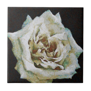 Impressionist Rose Isolated On Black Tile