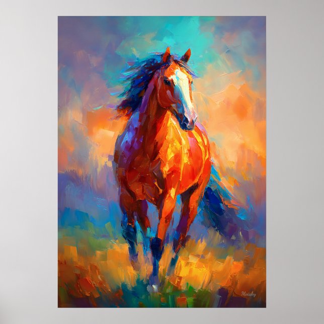 Impressionist Running Horse Colorful Animal Poster (Front)
