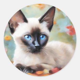 Impressionist Siamese Portrait Classic Round Sticker