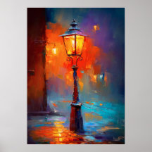 Impressionist Street Lamp Night City Painting