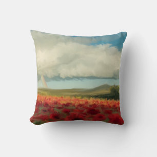 Impressionist style poppy field with rainbow cushion