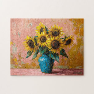 Impressionist Sunflowers in a Blue Vase Jigsaw Puzzle