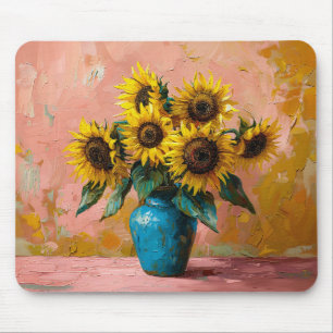 Impressionist Sunflowers in a Blue Vase Mouse Mat