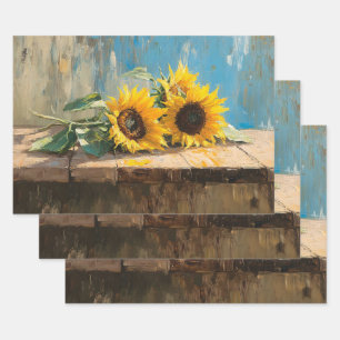 Impressionist Sunflowers Painting Decoupage Wrapping Paper Sheet