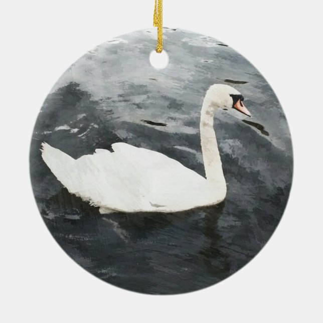 Impressionist Swan Ceramic Tree Decoration (Back)