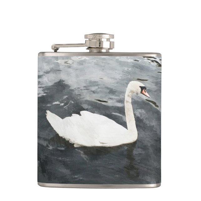 Impressionist Swan Hip Flask (Front)