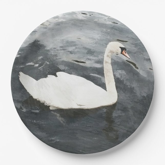 Impressionist Swan Paper Plate (Front)