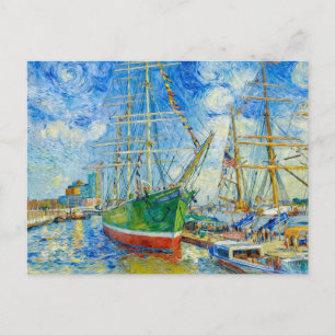 Impressionist Tall Ship in Hamburg Harbor with Ref Postcard