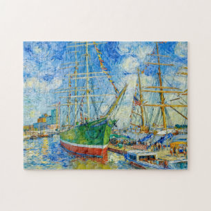 Impressionist Tall Ship in Hamburg Harbour with Re Jigsaw Puzzle