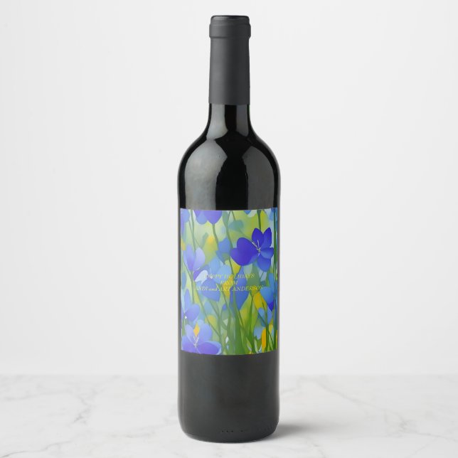 Impressionist Texas Bluebonnets Wine Label (Front)