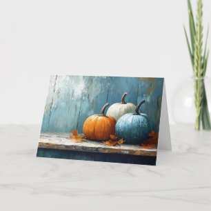 Impressionist Trio of Pumpkins on Rustic Wood Card