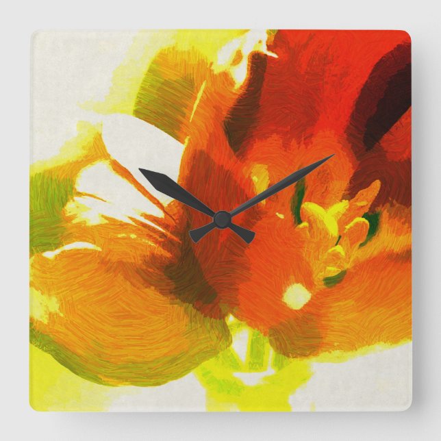 Impressionist Tulip Square Wall Clock (Front)