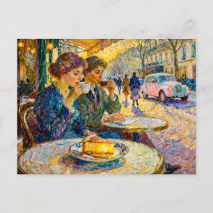 Impressionist Vintage Café Gathering in Early 1900 Postcard