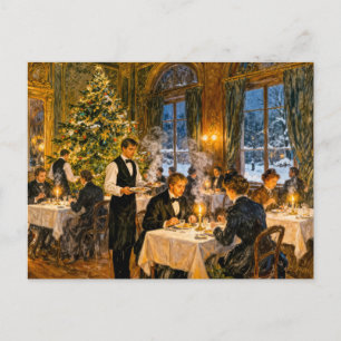 Impressionist Vintage Christmas Dinner in Elegant Postcard