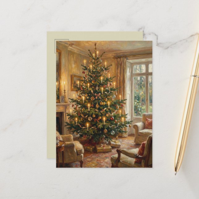 Impressionist Vintage Christmas Monet-Style Art Postcard (Front/Back In Situ)