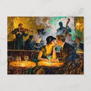 Impressionist Vintage Dance Bar Romance with Live Postcard