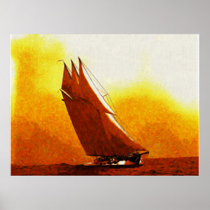 Impressionist Vintage Racing Yacht Atlantic Poster