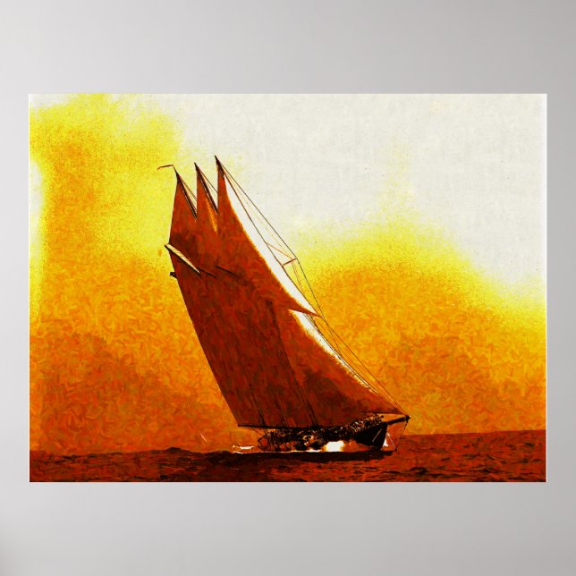 Impressionist Vintage Racing Yacht Atlantic Poster (Front)