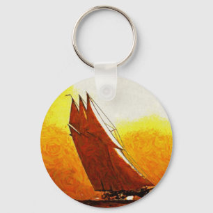 Impressionist Vintage Racing Yacht Key Chain