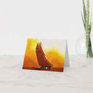 Impressionist Vintage Racing Yacht Note Card