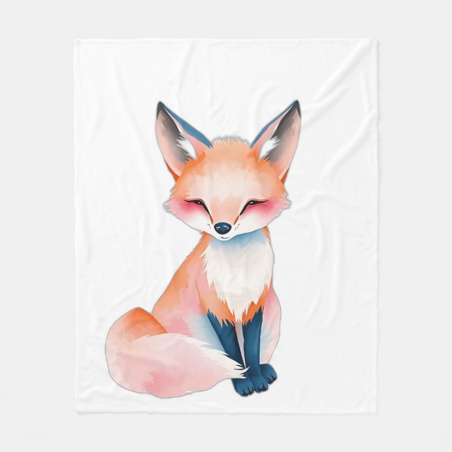 Impressionist Watercolor Fox with Mushrooms Fleece Blanket (Front)