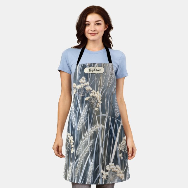 Impressionist Wheat Field Wildflower Personalized Apron (Worn)