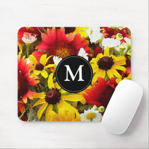 Impressionist Wildflowers with Monogram Mouse Mat