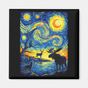Impressionist Wildlife Nature Moose Wolf Owl Art Magnet