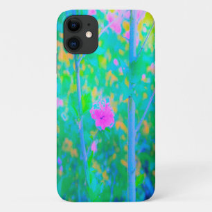 Impressionistic Blue Landscape with Pink Flower iPhone 11 Case