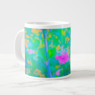 Impressionistic Blue Landscape with Pink Flower Large Coffee Mug