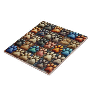 Impressionistic canine dog paw print with passion tile