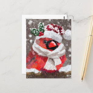 Impressionistic Cardinal Bird Scarf & Hat in Snow Postcard