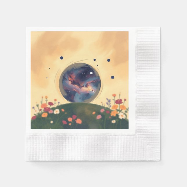 Impressionistic Galaxy with Blooming Garden Napkin (Front)