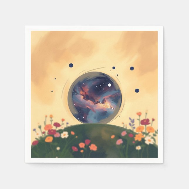 Impressionistic Galaxy with Blooming Garden Napkin (Front)