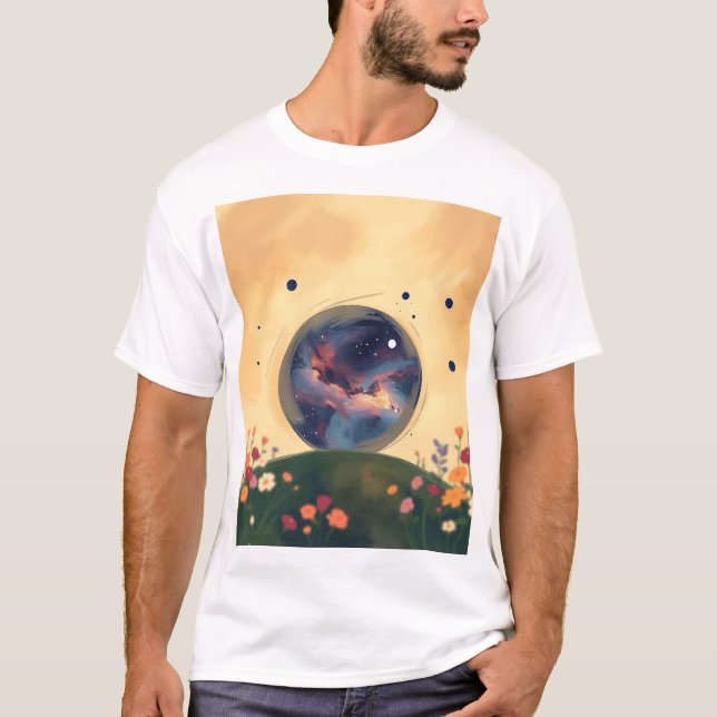 Impressionistic Galaxy with Blooming Garden T-Shirt (Front)