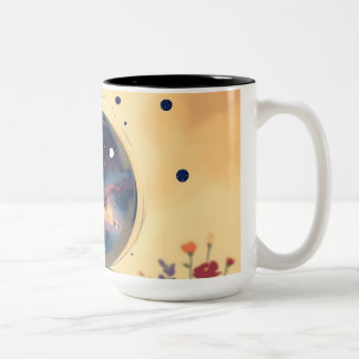Impressionistic Galaxy with Blooming Garden Two-Tone Coffee Mug