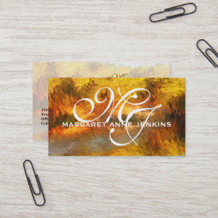 Impressionistic Golden Hues Monogrammed Business Card