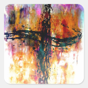 Impressionistic grunge cross square sticker
