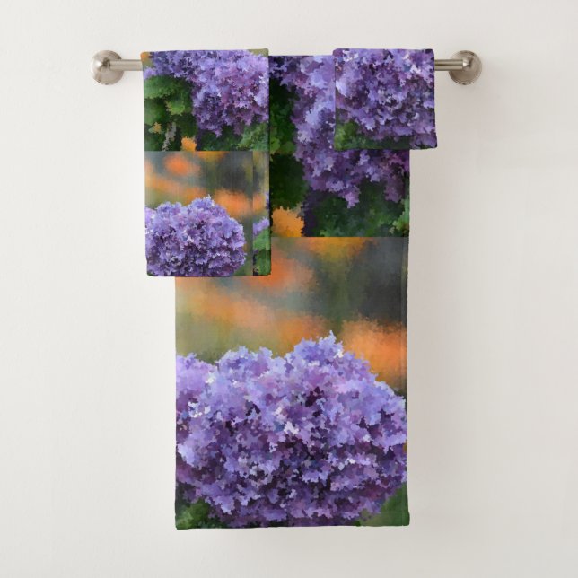 Impressionistic Hydrangea Bath Towel Set (Insitu)