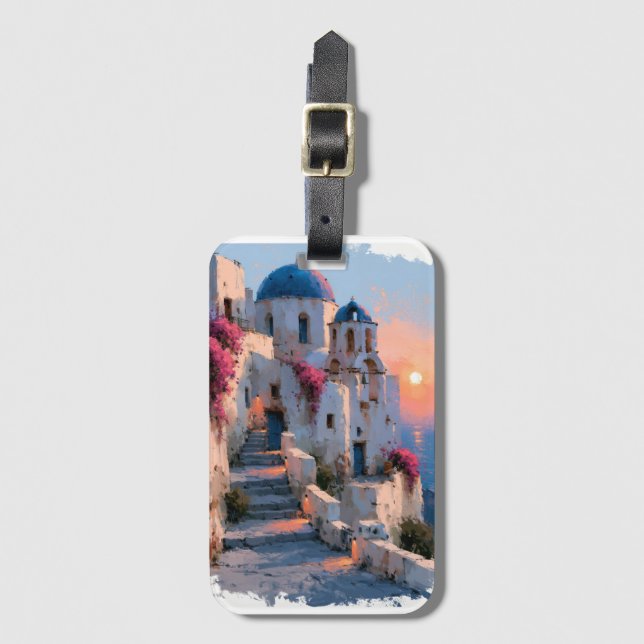 Impressionistic Image of Santorini Architecture Luggage Tag (Front Vertical)
