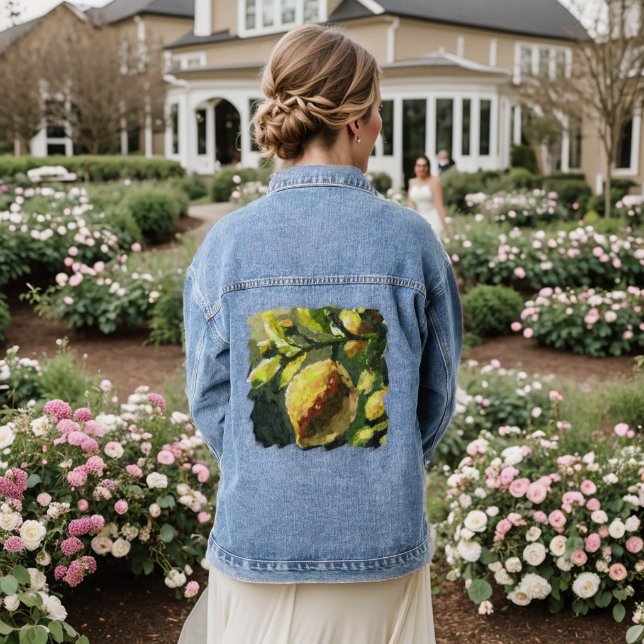 Impressionistic Lemons Hanging from Branch  Denim Jacket (Wedding Back)