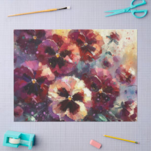 Impressionistic Maroon Pansies Floral Decoupage Tissue Paper