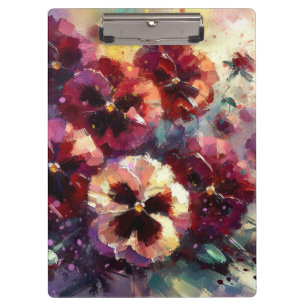 Impressionistic Maroon Pansies Floral Painting Clipboard